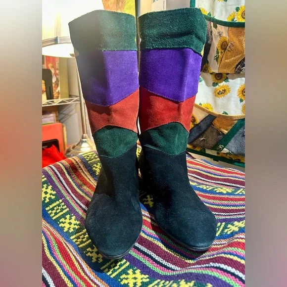 Vintage 80s patchwork suede boots made in Yugoslavia size 7 - Picture 2 of 7
